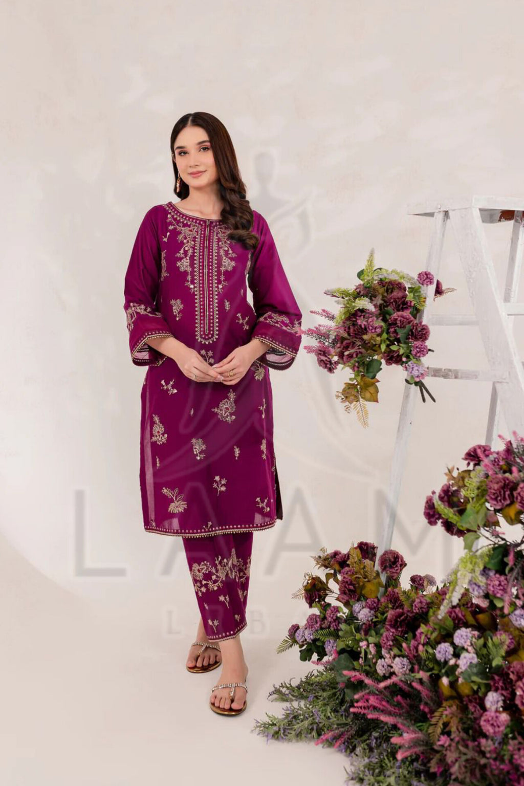 "Elegant Plain Cotton Embroidered 3-Piece Summer Suit – All Sizes Available