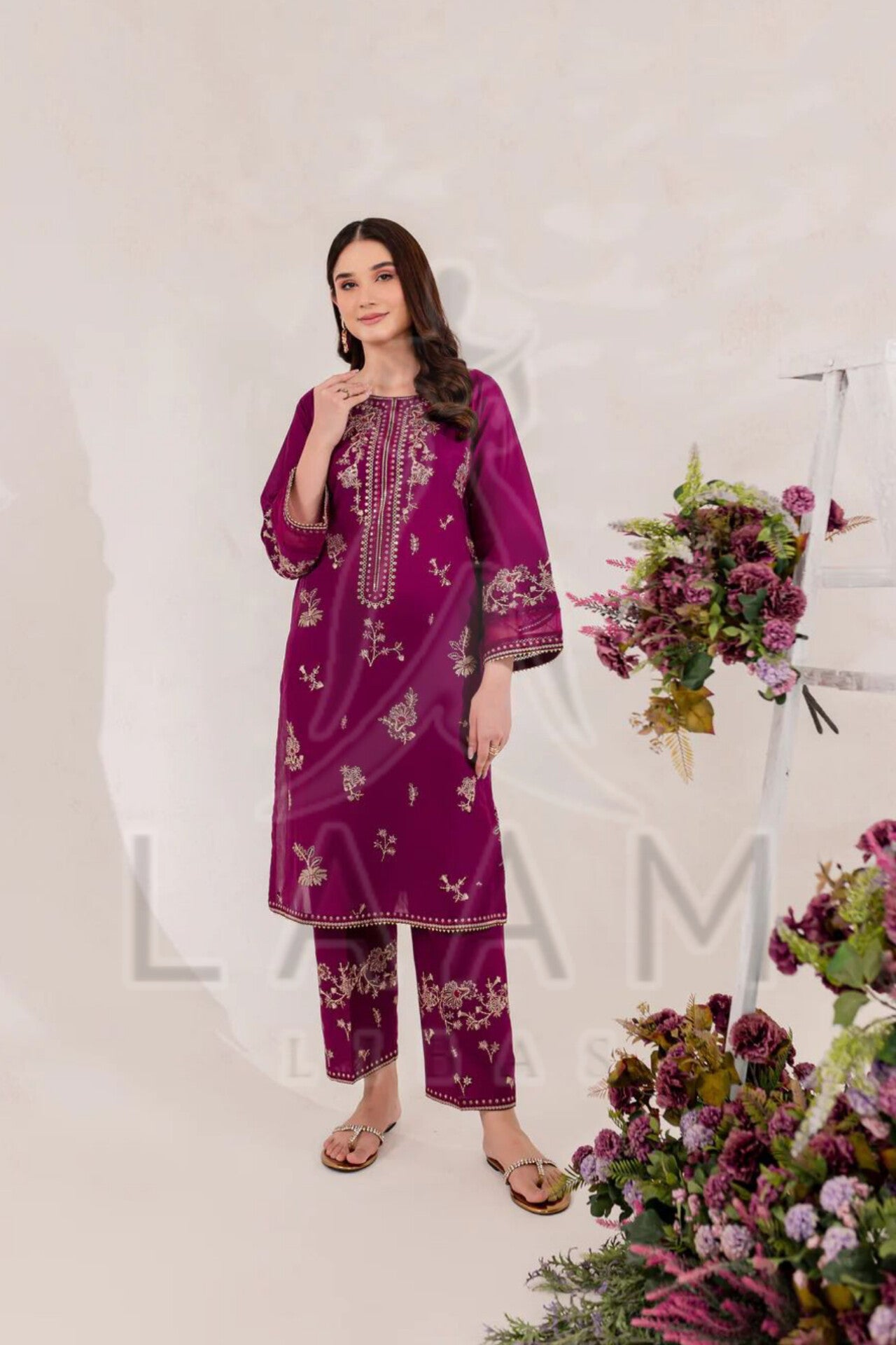"Elegant Plain Cotton Embroidered 3-Piece Summer Suit – All Sizes Available